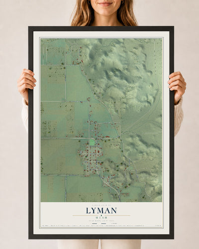 Map of Lyman, Utah, 24 x 36 inch print in a black wood frame