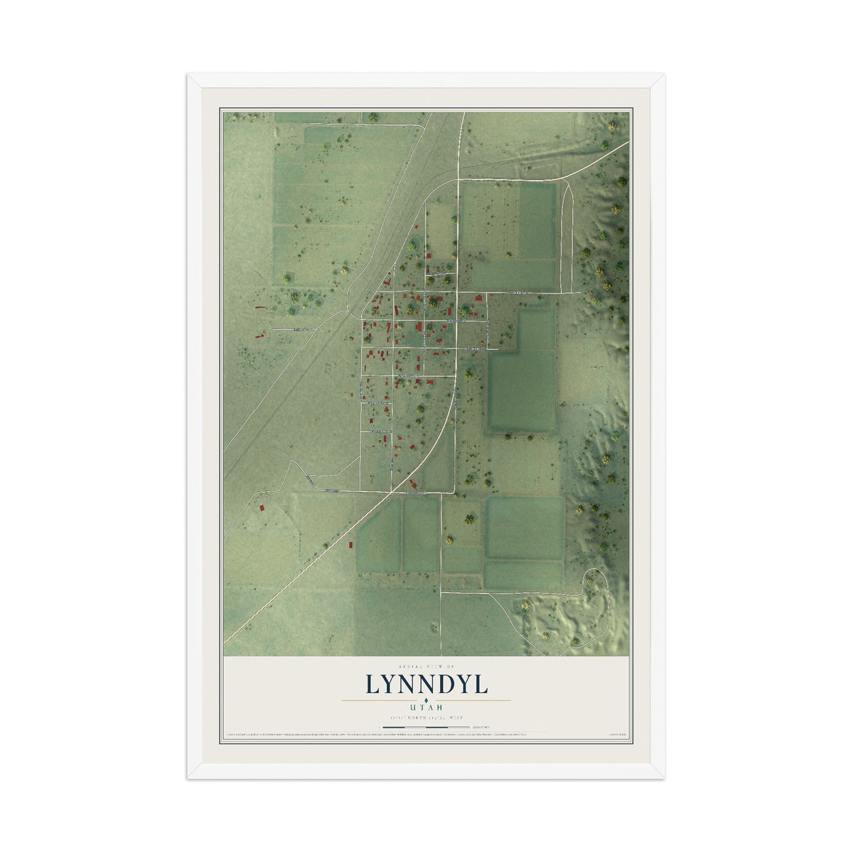 Map of Lynndyl, Utah, 12 x 18 inch print in a white wood frame