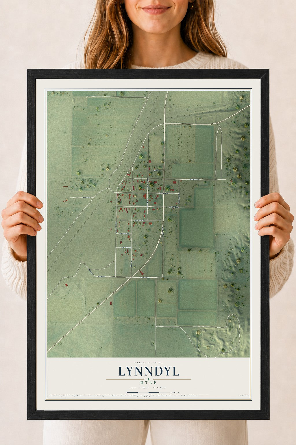 Map of Lynndyl, Utah, 18 x 24 inch print in a black wood frame
