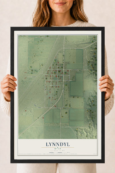Map of Lynndyl, Utah, 18 x 24 inch print in a black wood frame