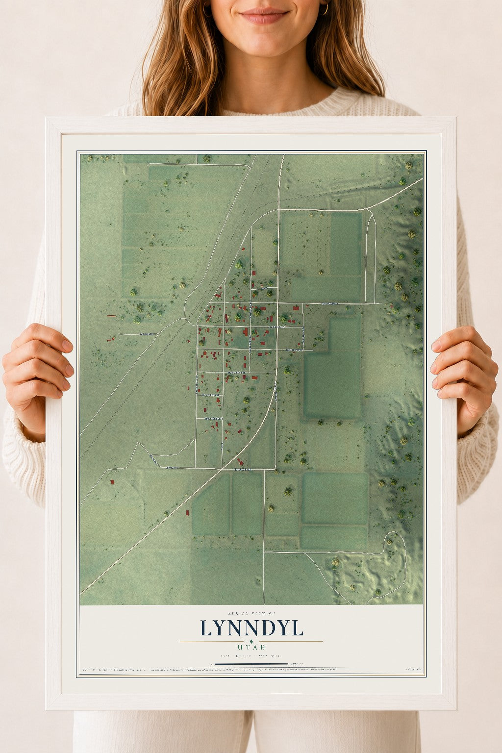 Map of Lynndyl, Utah, 18 x 24 inch print in a white wood frame