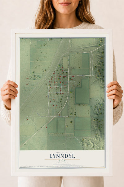 Map of Lynndyl, Utah, 18 x 24 inch print in a white wood frame