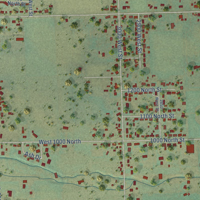 Close-up of the map of Maeser, Utah print showing street and building detail