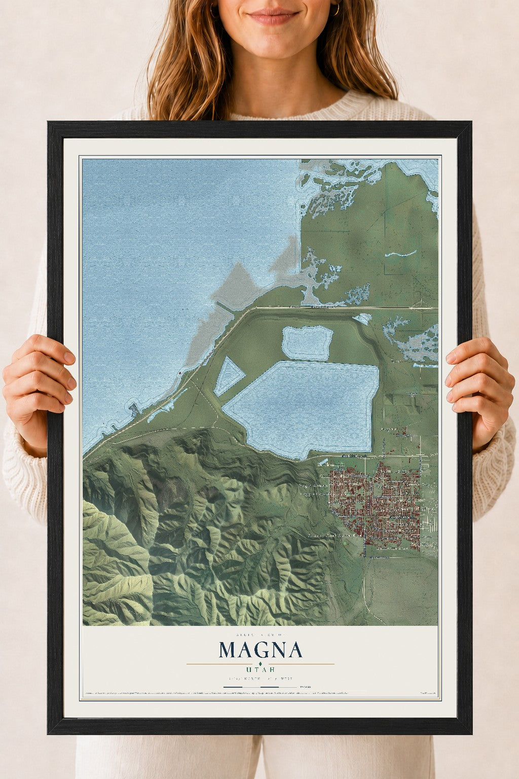 Map of Magna, Utah, 18 x 24 inch print in a black wood frame