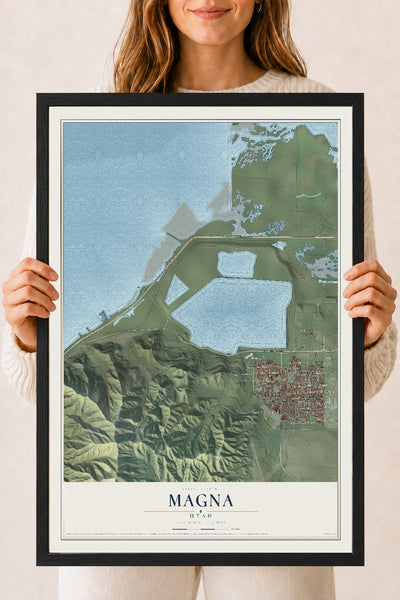 Map of Magna, Utah, 18 x 24 inch print in a black wood frame