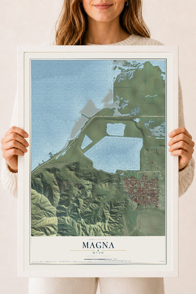 Map of Magna, Utah, 18 x 24 inch print in a white wood frame