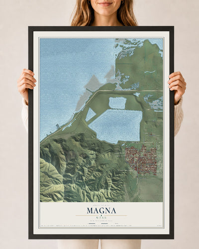 Map of Magna, Utah, 24 x 36 inch print in a black wood frame