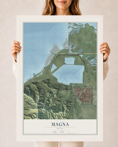 Map of Magna, Utah, 24 x 36 inch print in a white wood frame