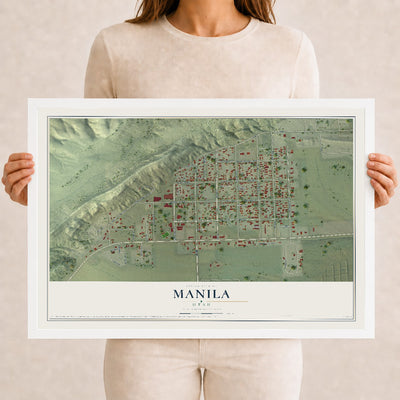 Map of Manila, Utah, 12 x 18 inch print in a white wood frame