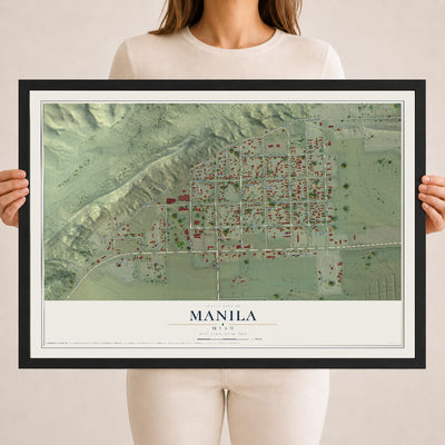 Map of Manila, Utah, 18 x 24 inch print in a black wood frame
