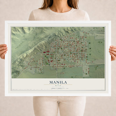 Map of Manila, Utah, 18 x 24 inch print in a white wood frame
