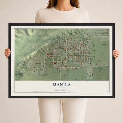 Map of Manila, Utah, 24 x 36 inch print in a black wood frame