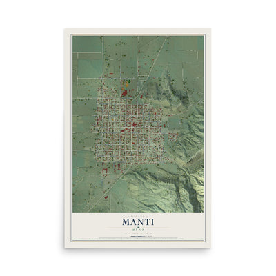 Map of Manti, Utah, 12 x 18 inch unframed archival matte print