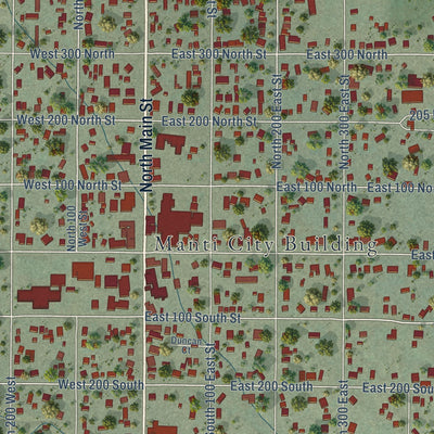 Close-up of the map of Manti, Utah print showing street and building detail