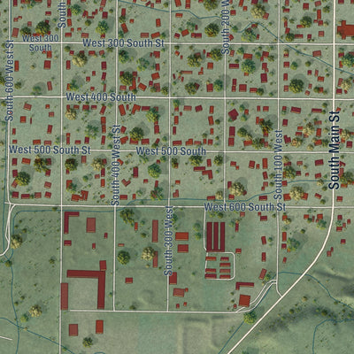 Second close-up of the map of Manti, Utah print showing more streets and buildings