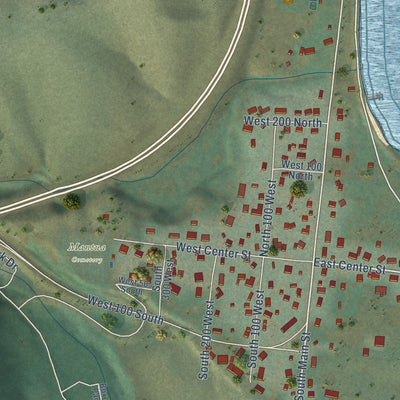 Second close-up of the map of Mantua, Utah print showing more streets and buildings