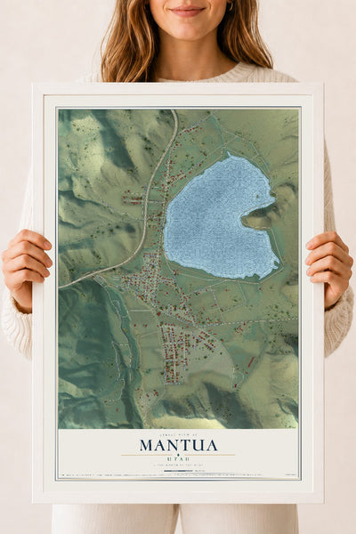 Map of Mantua, Utah, 18 x 24 inch print in a white wood frame