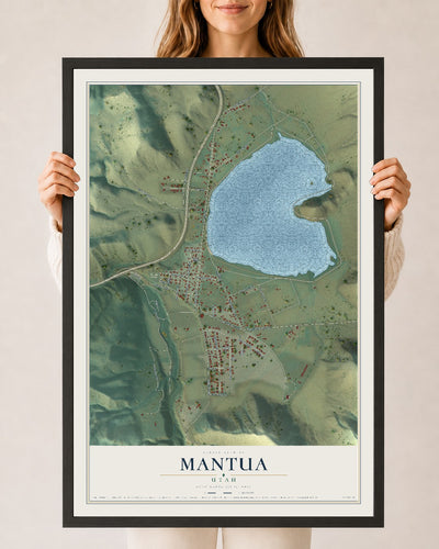Map of Mantua, Utah, 24 x 36 inch print in a black wood frame