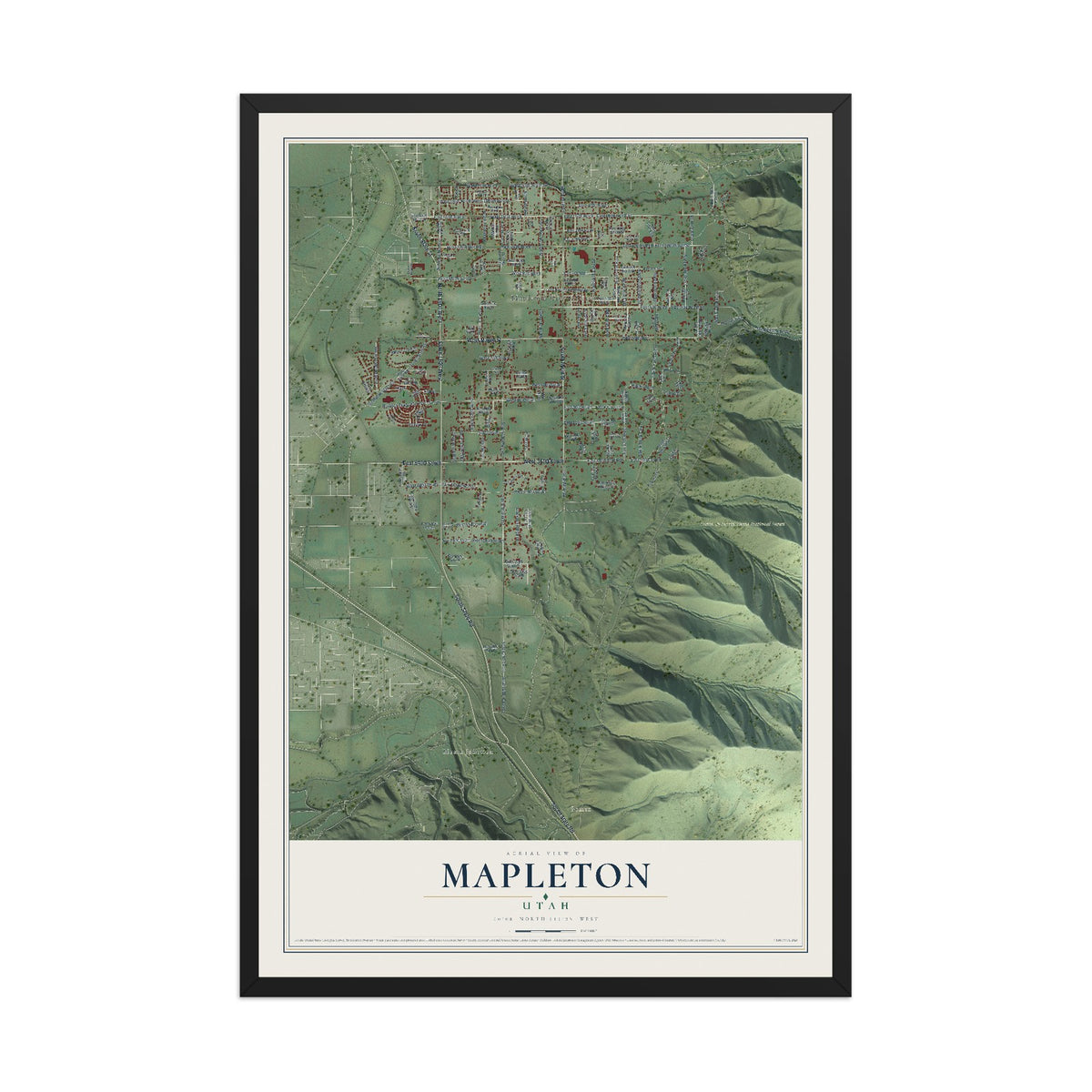 Map of Mapleton, Utah, 12 x 18 inch print in a black wood frame