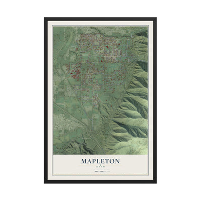 Map of Mapleton, Utah, 12 x 18 inch print in a black wood frame