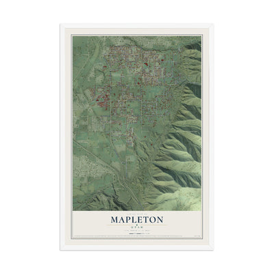 Map of Mapleton, Utah, 12 x 18 inch print in a white wood frame