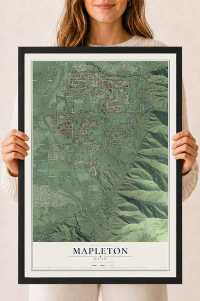 Map of Mapleton, Utah, 18 x 24 inch print in a black wood frame
