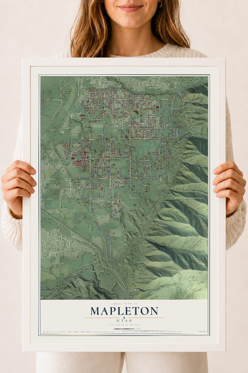 Map of Mapleton, Utah, 18 x 24 inch print in a white wood frame