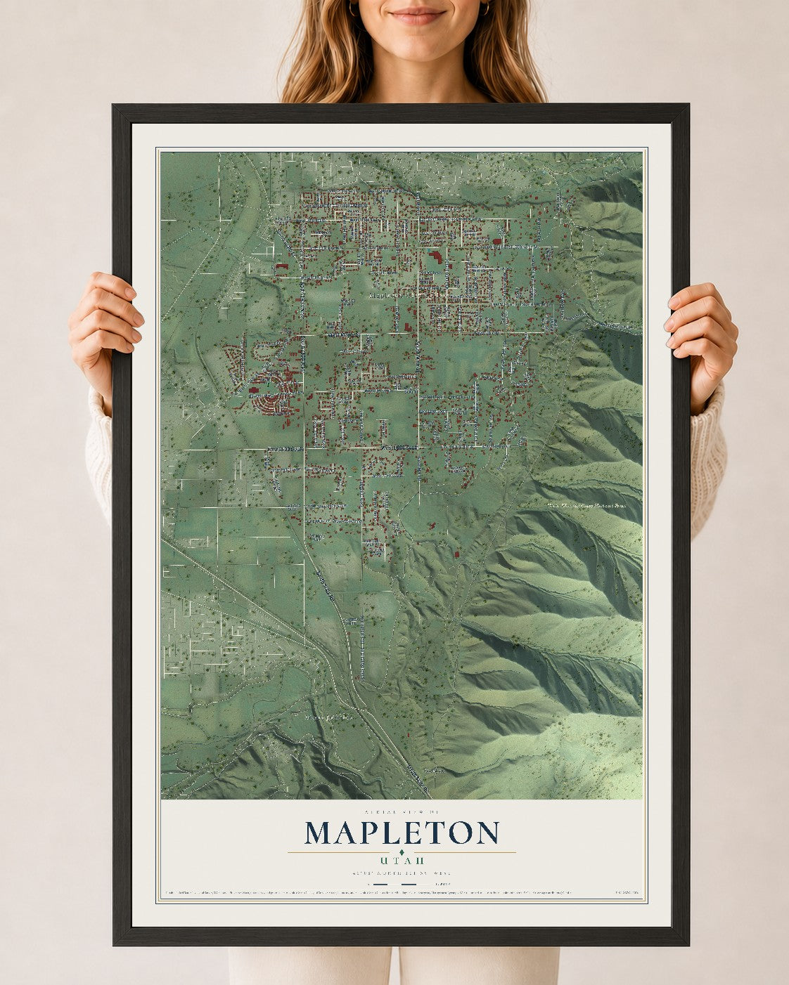 Map of Mapleton, Utah, 24 x 36 inch print in a black wood frame