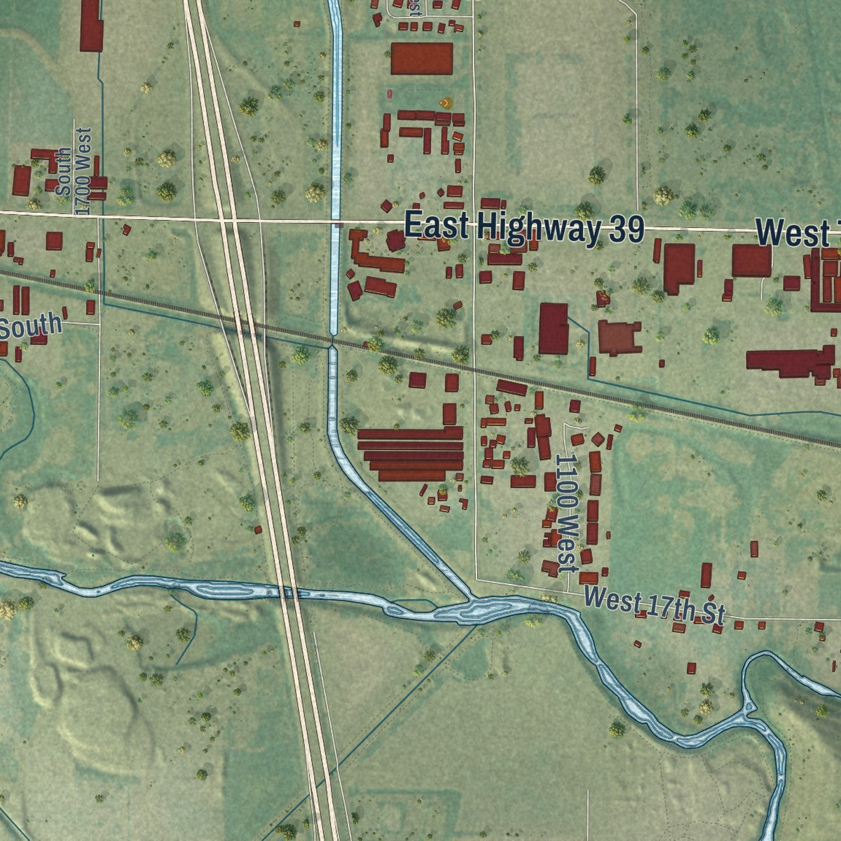 Second close-up of the map of Marriott-Slaterville, Utah print showing more streets and buildings