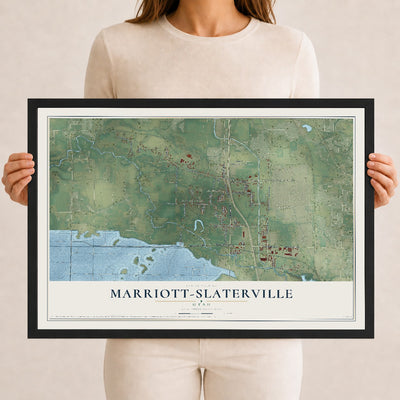 Map of Marriott-Slaterville, Utah, 12 x 18 inch print in a black wood frame