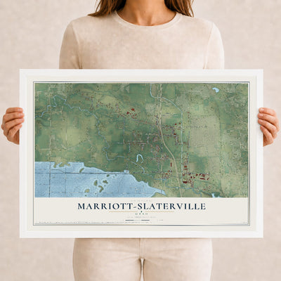 Map of Marriott-Slaterville, Utah, 12 x 18 inch print in a white wood frame