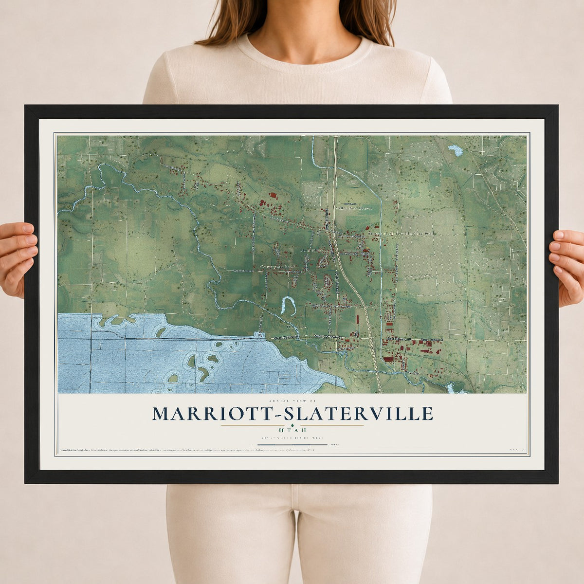 Map of Marriott-Slaterville, Utah, 18 x 24 inch print in a black wood frame