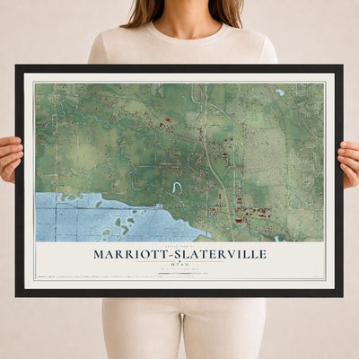 Map of Marriott-Slaterville, Utah, 18 x 24 inch print in a black wood frame