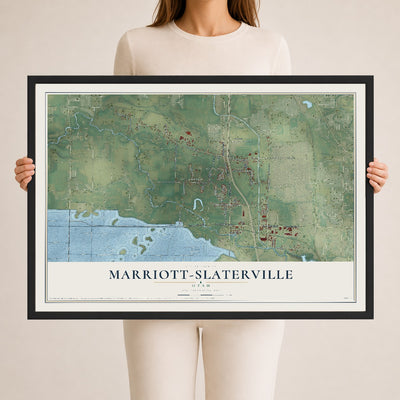 Map of Marriott-Slaterville, Utah, 24 x 36 inch print in a black wood frame