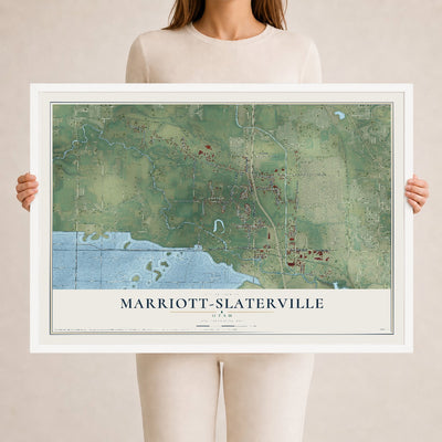 Map of Marriott-Slaterville, Utah, 24 x 36 inch print in a white wood frame