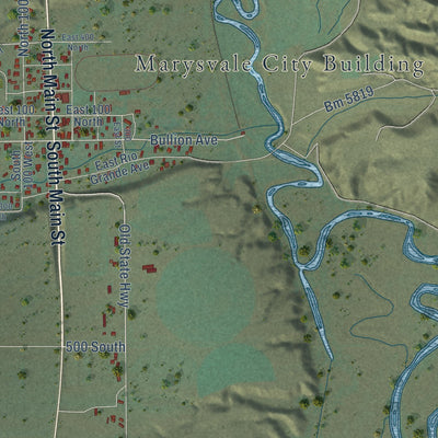 Second close-up of the map of Marysvale, Utah print showing more streets and buildings