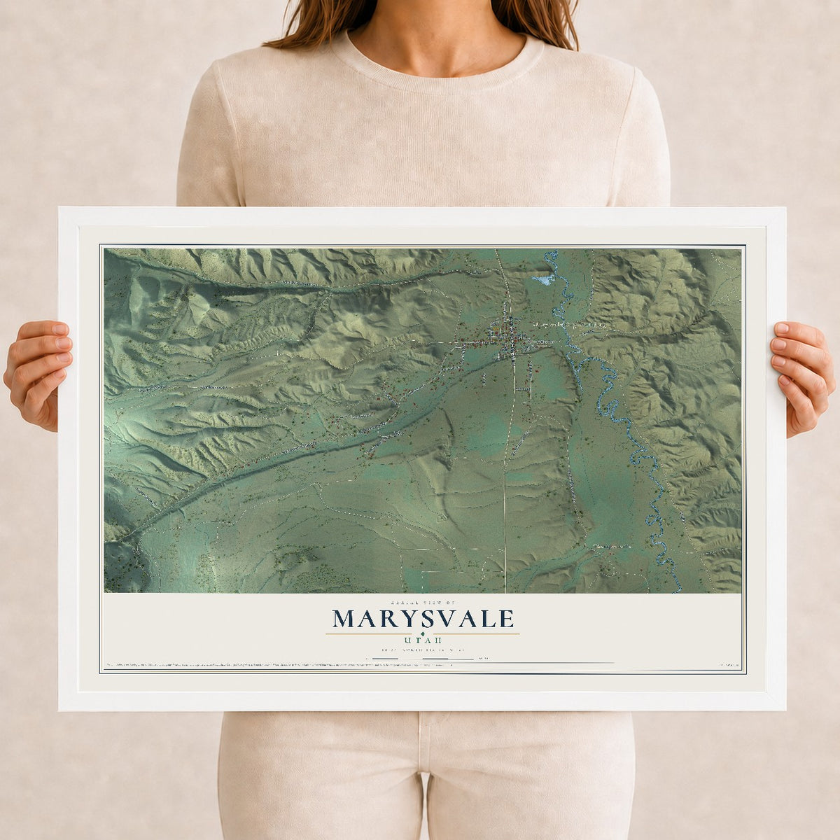 Map of Marysvale, Utah, 12 x 18 inch print in a white wood frame