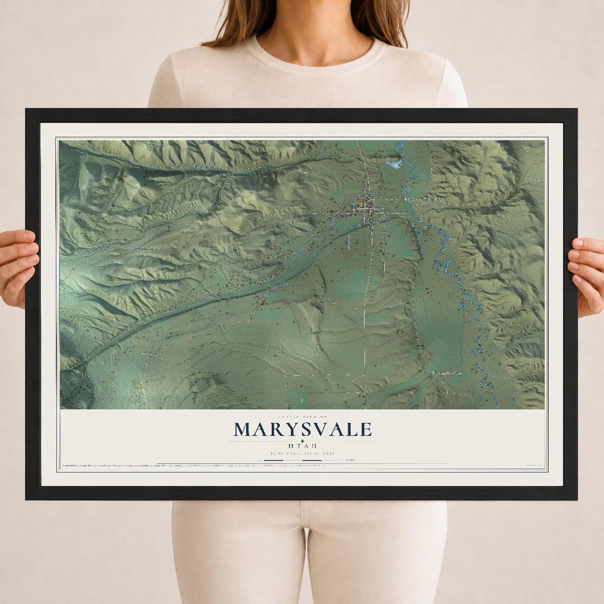 Map of Marysvale, Utah, 18 x 24 inch print in a black wood frame
