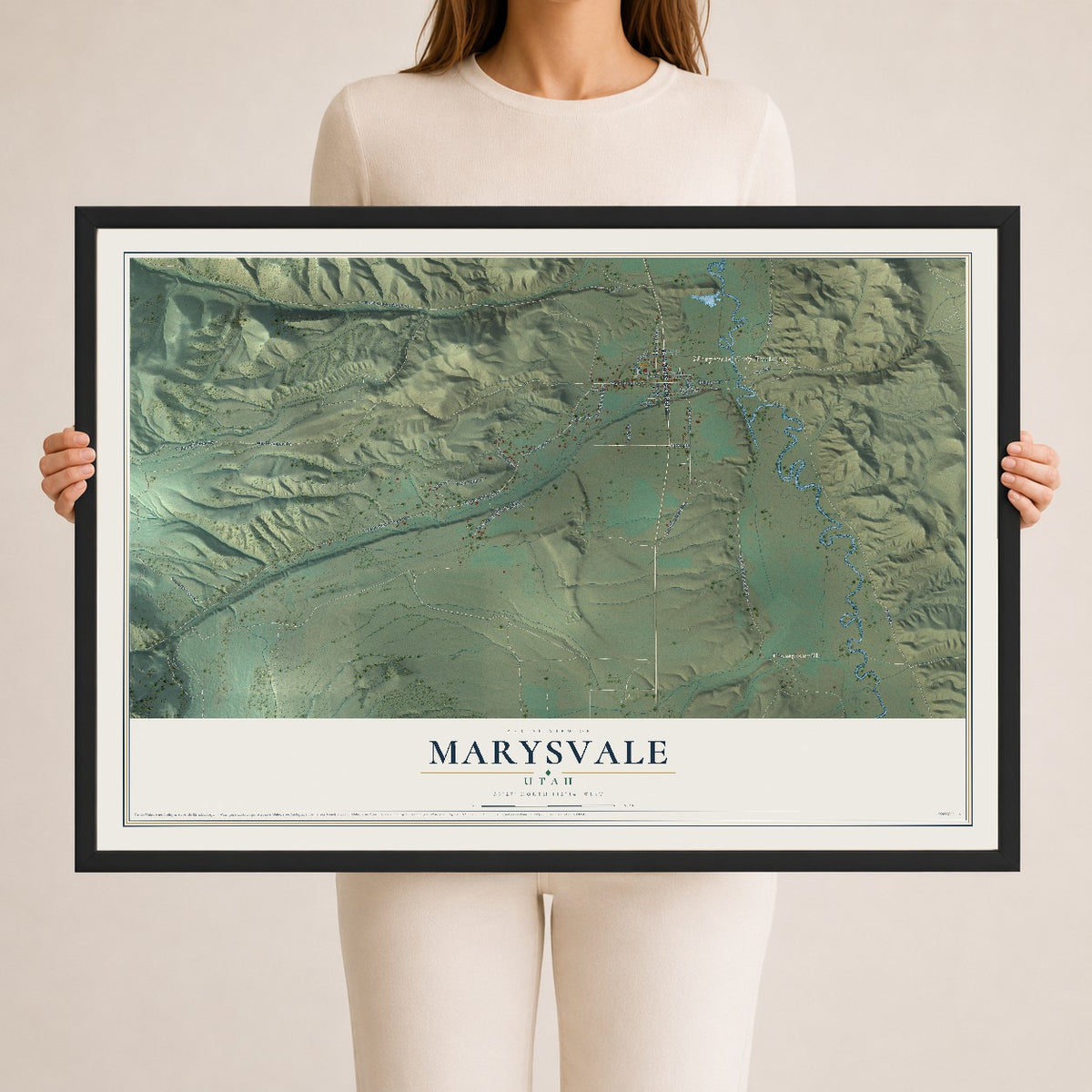 Map of Marysvale, Utah, 24 x 36 inch print in a black wood frame