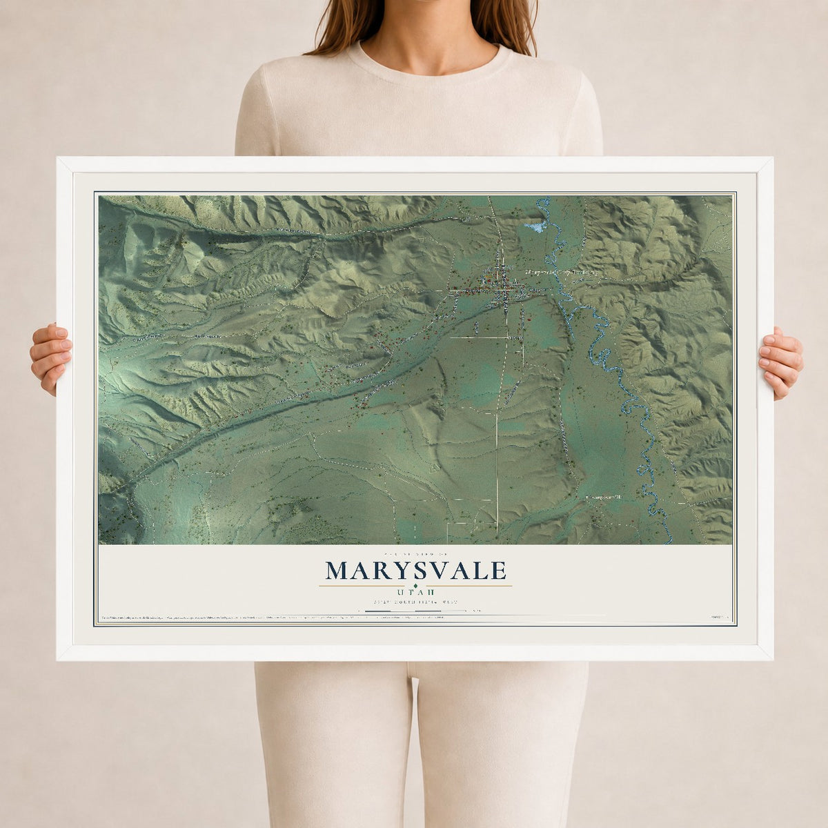 Map of Marysvale, Utah, 24 x 36 inch print in a white wood frame