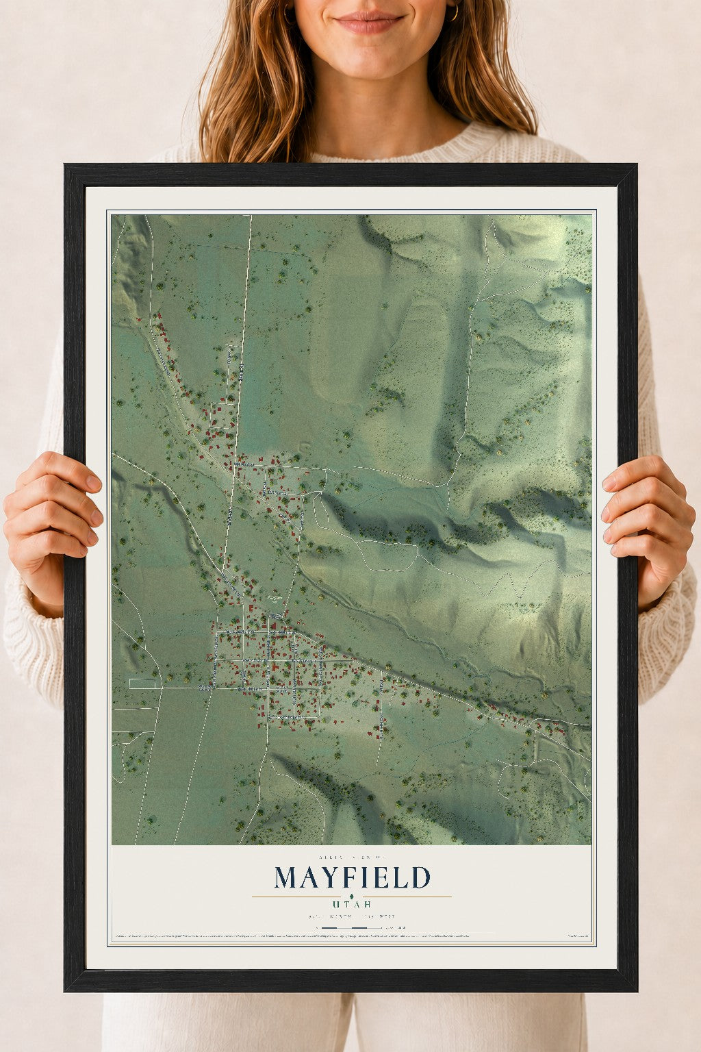 Map of Mayfield, Utah, 18 x 24 inch print in a black wood frame
