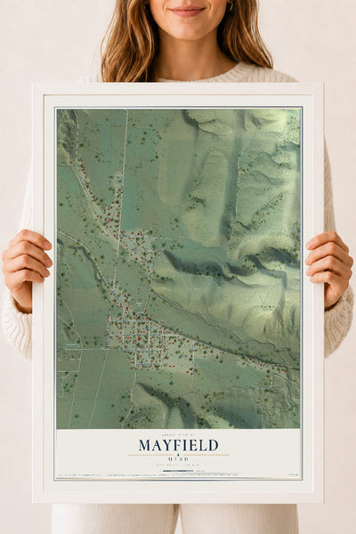 Map of Mayfield, Utah, 18 x 24 inch print in a white wood frame