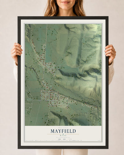 Map of Mayfield, Utah, 24 x 36 inch print in a black wood frame