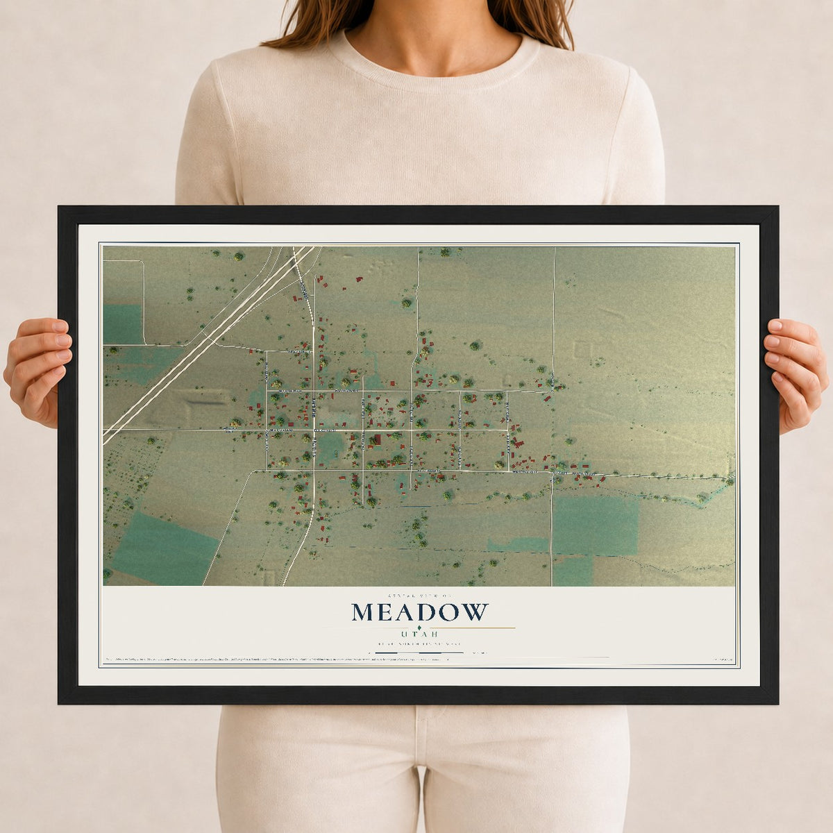 Map of Meadow, Utah, 12 x 18 inch print in a black wood frame