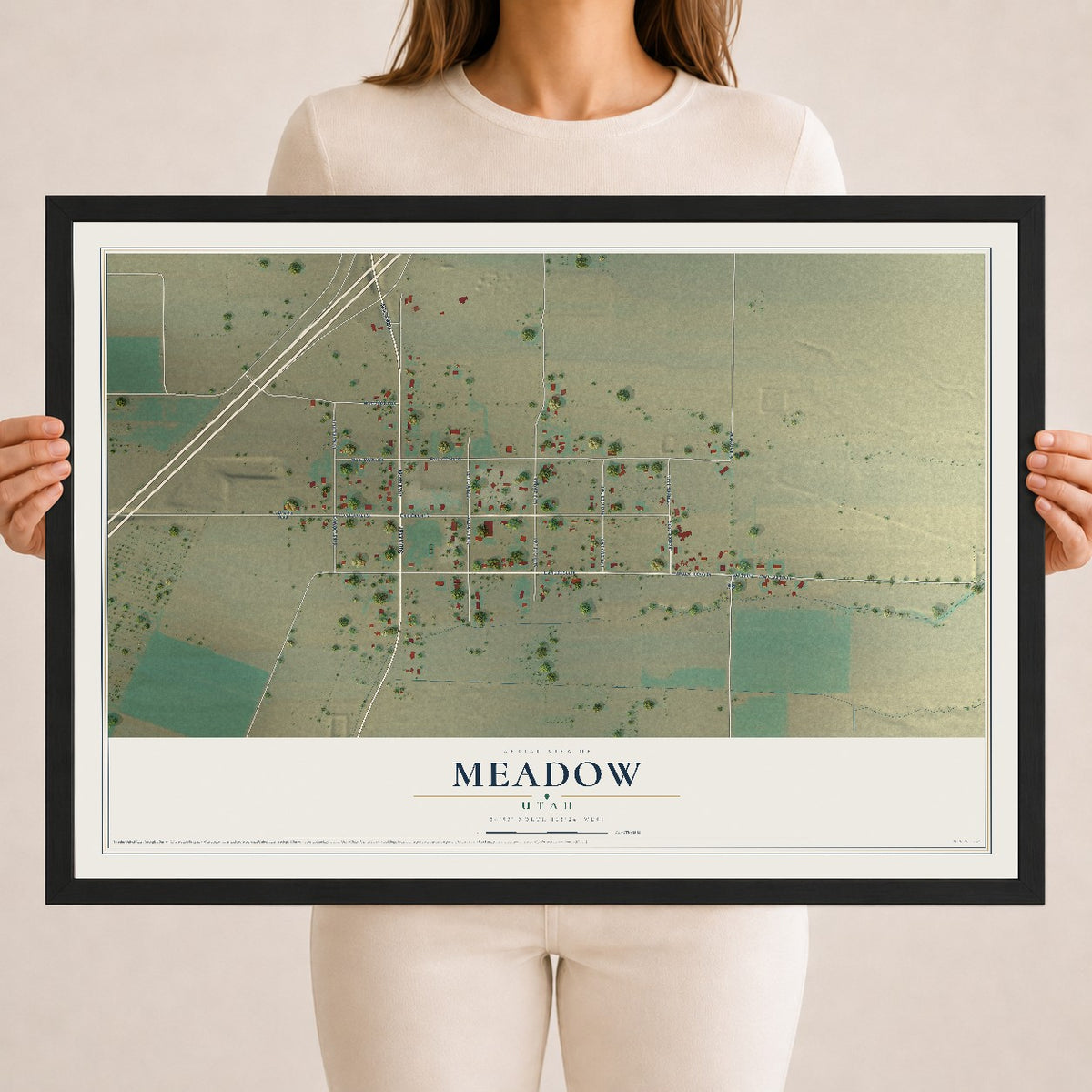 Map of Meadow, Utah, 18 x 24 inch print in a black wood frame