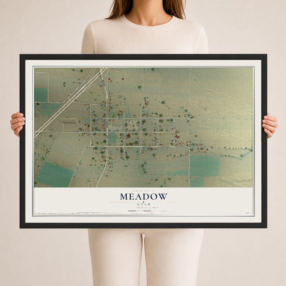 Map of Meadow, Utah, 24 x 36 inch print in a black wood frame