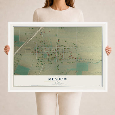 Map of Meadow, Utah, 24 x 36 inch print in a white wood frame