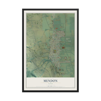 Map of Mendon, Utah, 12 x 18 inch print in a black wood frame
