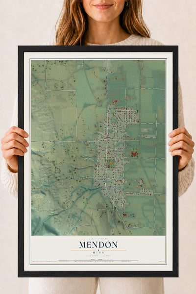 Map of Mendon, Utah, 18 x 24 inch print in a black wood frame