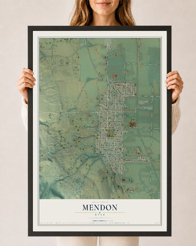 Map of Mendon, Utah, 24 x 36 inch print in a black wood frame
